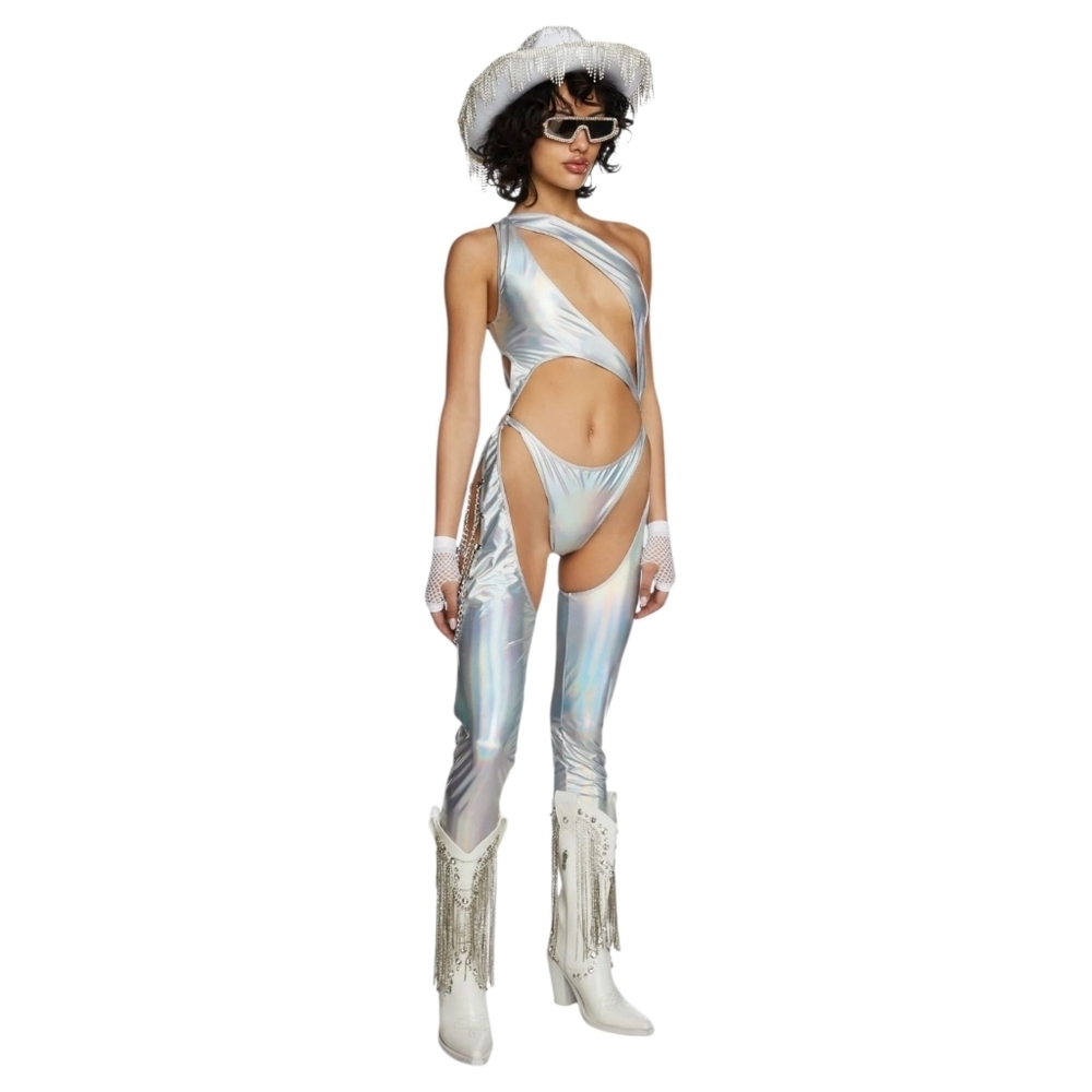 Silver Metallic Rave Jumpsuit - Picture 2 of 14